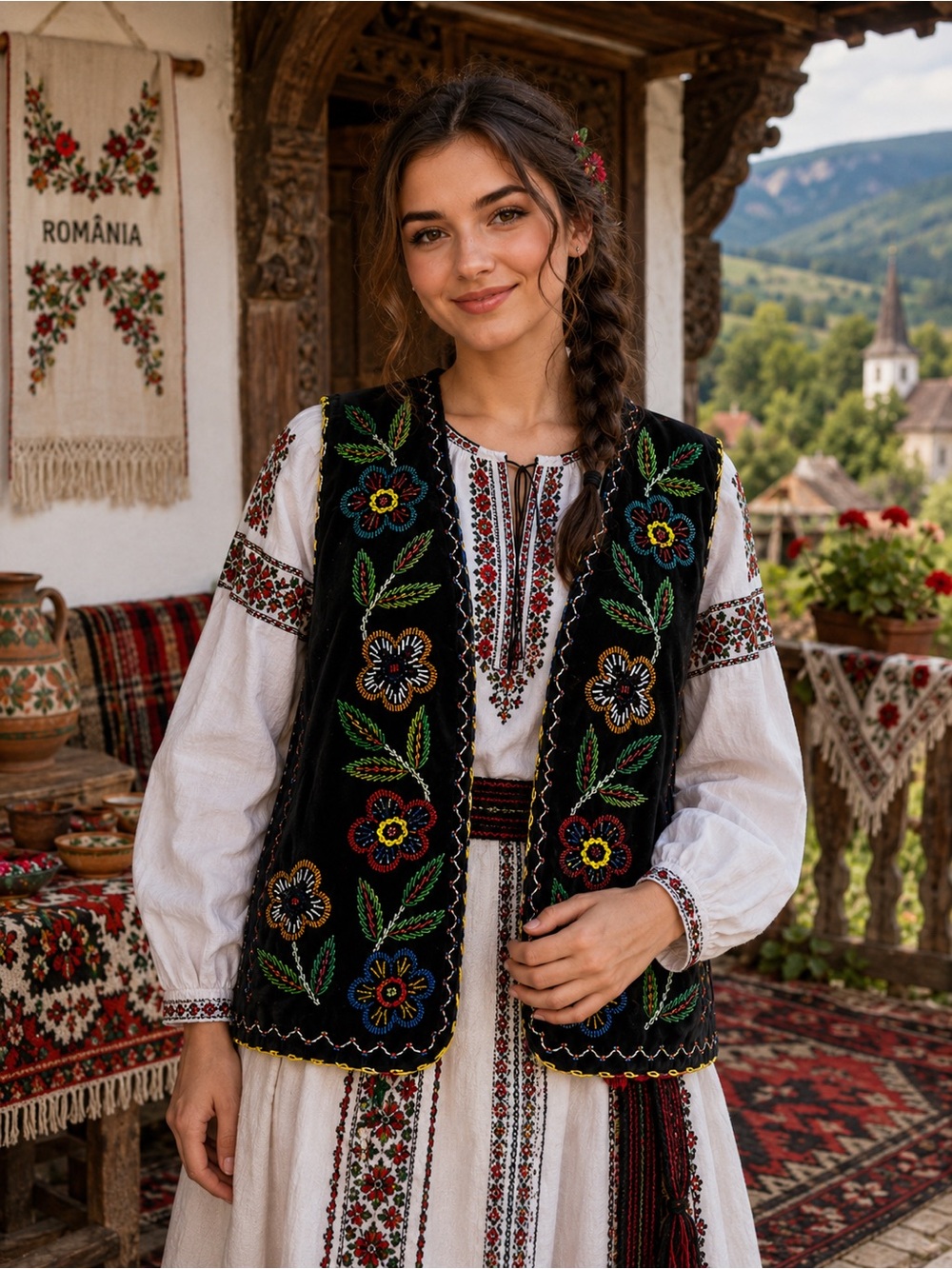 Black Velvet Romanian Folklore Vest Waistcoat Vintage Handmade OS